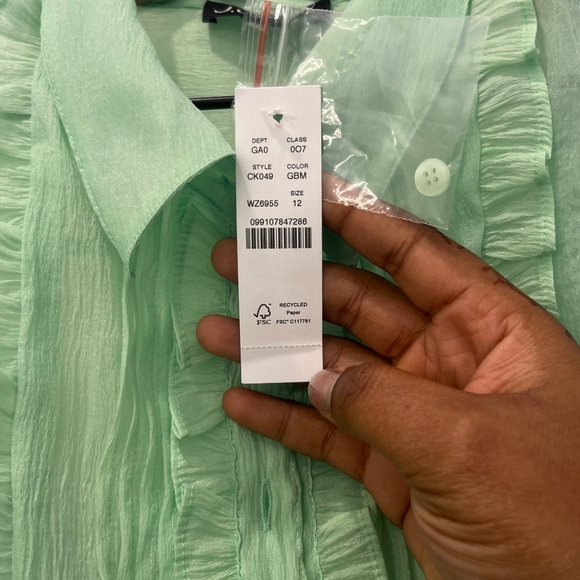 NWT J Crew Sheer Ruffle Trim Button Up - Picture 1 of 4